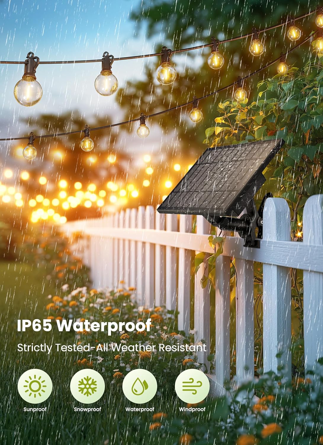 208FT Solar Powered G40 100 LED Bulbs String Lights for Patio Garden Cafe Wedding Deck