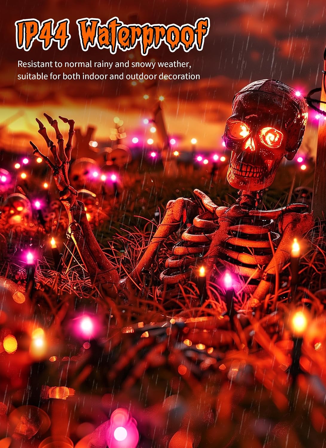 2Pack 10Ft 50 LED Plug in Mini Bulbs String Light for Halloween Haunted House Party, Orange & Purple
