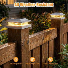 4 Pack Solar Powered Post Fence Cap Lights with 2 Color Modes for Patio Porch Garden, White