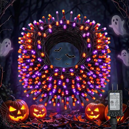 66FT 200LED Plug in Purple & Orange Halloween String Lights for Tree Patio, 8 Modes