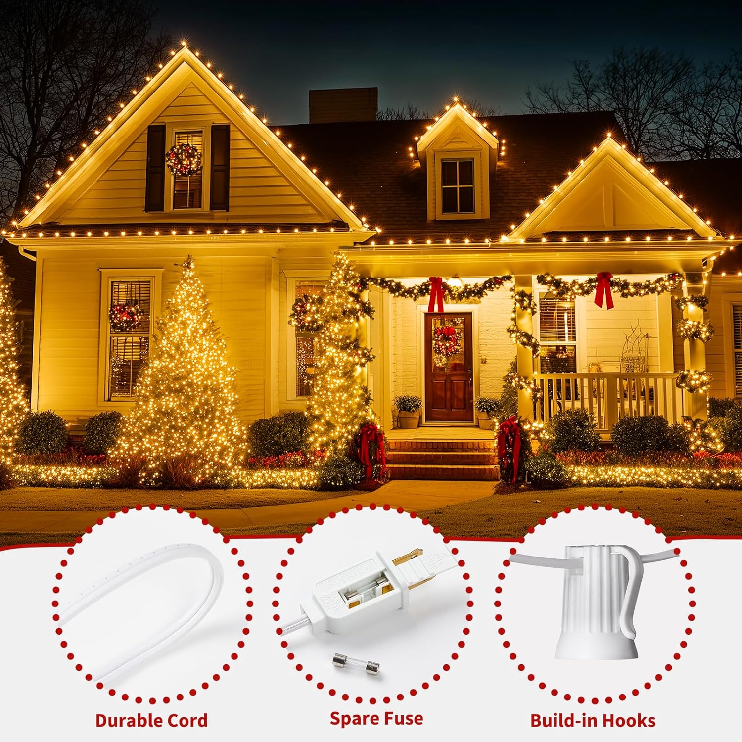 25Ft Plug in 25 Warm White C9 LED Bulbs String Lights for Christmas Pathway, White Wire