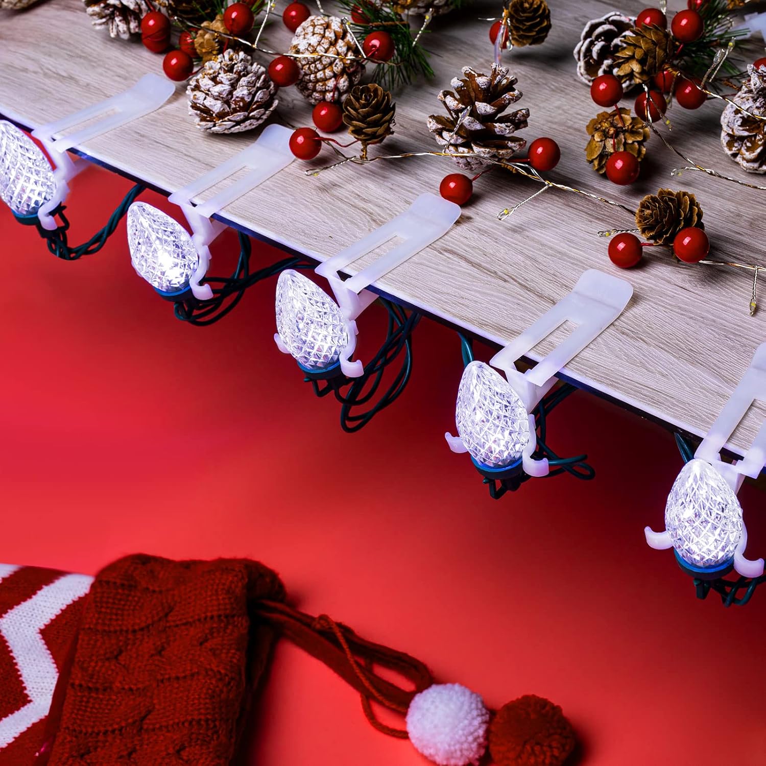 68Ft Plug in 100 LED C9 Christmas String Lights with Quick Clips for Roofline Porch Decor, Pure White