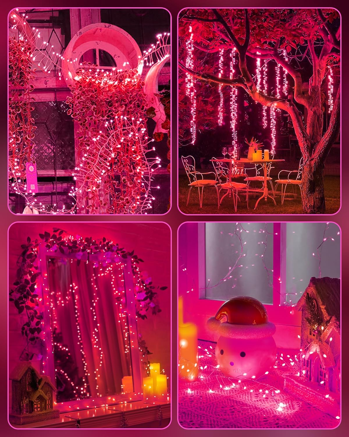 Pink 5ft 60 LED Battery Operated Silver Wire Firecracker Lights for Valentine Wedding DIY Decor