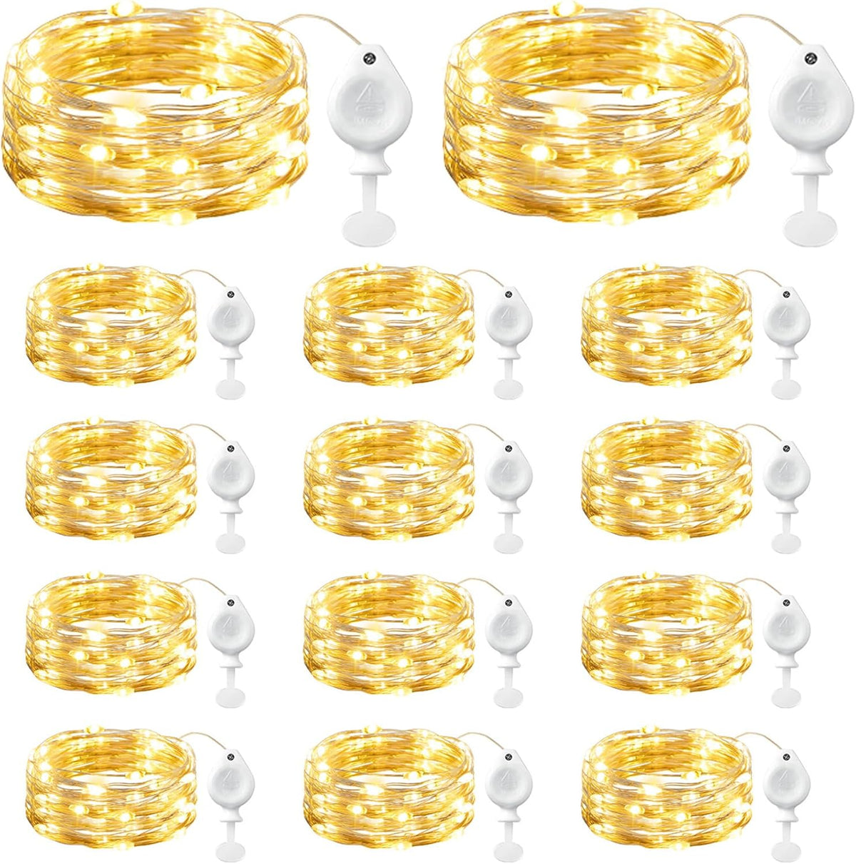 14 Pack 7FT 20 LED Battery Operated Silver Wire Firefly Starry Moon Lights for DIY Crafts, Warm White