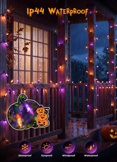 2Pack 35.6FT 100LED Battery Operated Mini Orange Purple Lights for Halloween Party Haunted House, 8 Modes