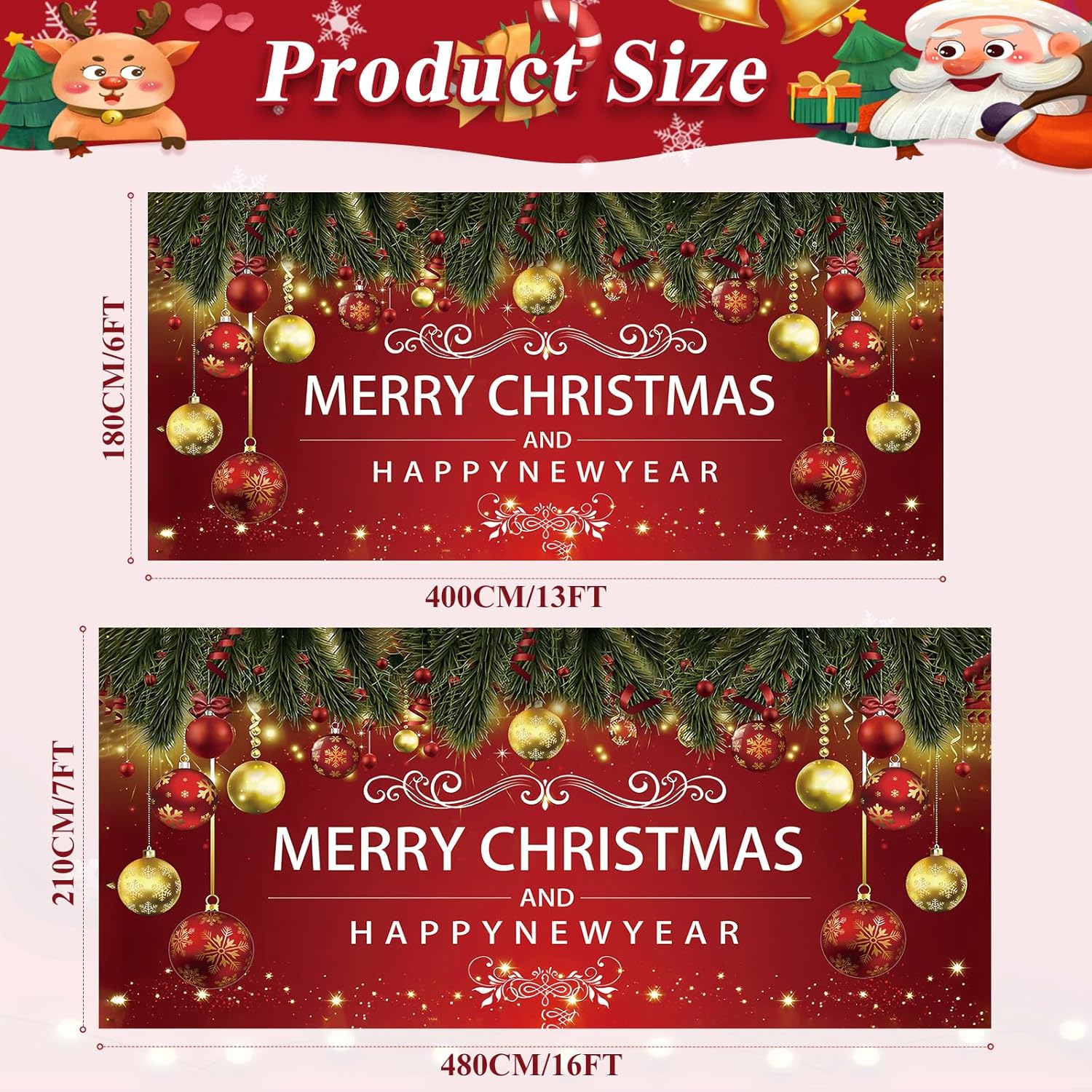 7x16ft Merry Christmas Garage Door Decoration Banner