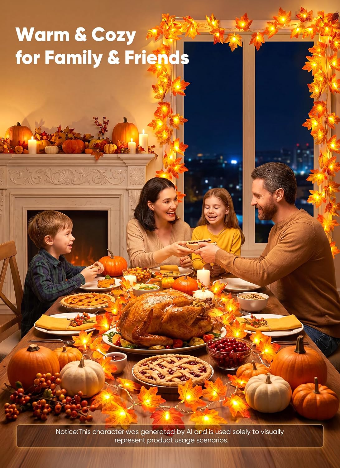 2Pack Total 20Ft 40LED Battery Operated Fall Garland with Lights for Halloween Autumn Fall Decor