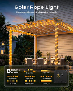 2Pack Total 78FT 200LED Solar Rope Lights, 8 Modes, Warm White