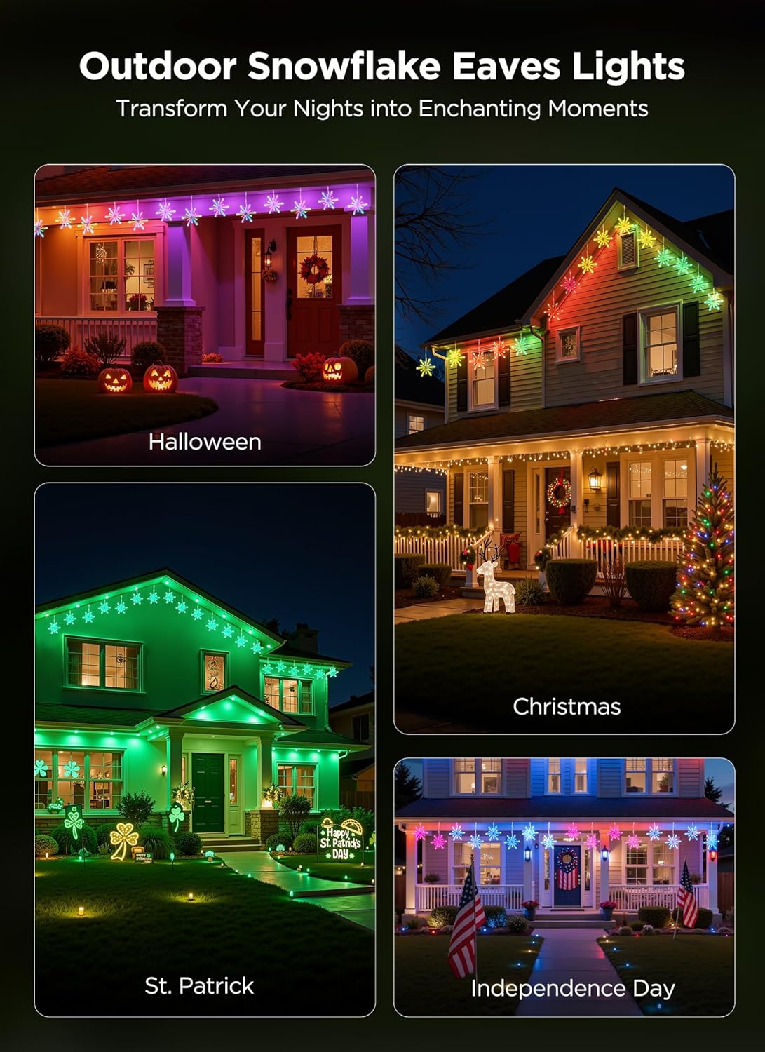 Smart Christmas Snowflake Lights, 24ft 192LED with 16 Drops Outdoor Icicle Lights with APP Control &amp; Music Sync
