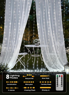 300 LED 9.8 FT USB Plug in Curtain Fairy Lights with Remote & USB Adapter, 8 Modes, White
