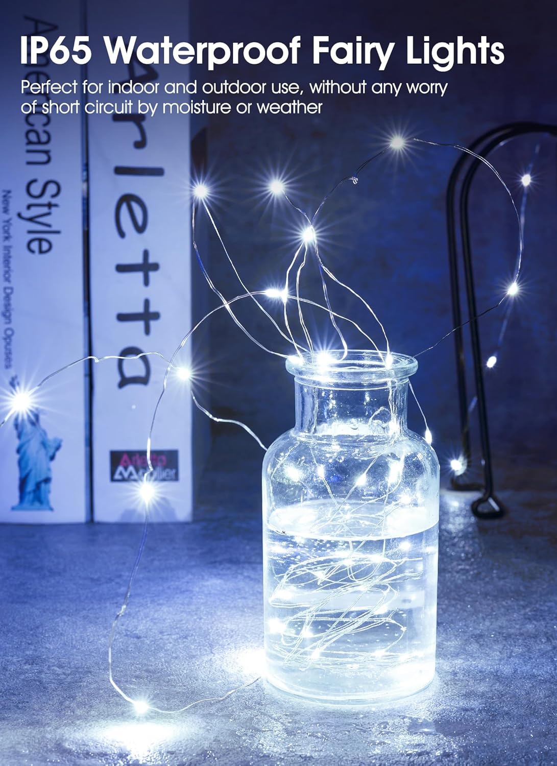 24 Pack 7FT 20 LED Battery Operated Silver Wire Firefly Starry Moon Lights for DIY Crafts, Cool White