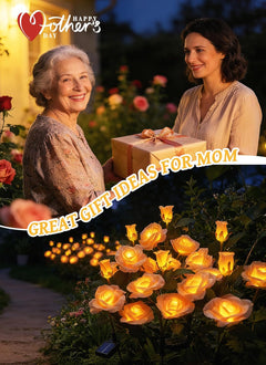 4 Pack Realistic Champagne Rose Flowers Solar Garden Pathway Lights for Yard & Patio Decorations