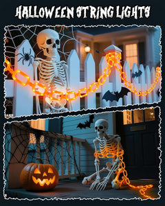 Halloween Orange String Lights - 10ft Battery Operated, 8 Modes, Waterproof - Indoor/Outdoor Decor