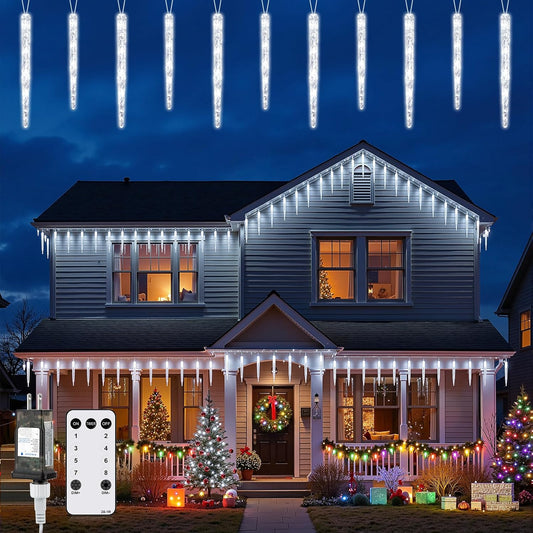20ft 20 Tubes 100 LED Christmas Icicle Lights for Tree Patio Roof Holiday Decor, Cool White