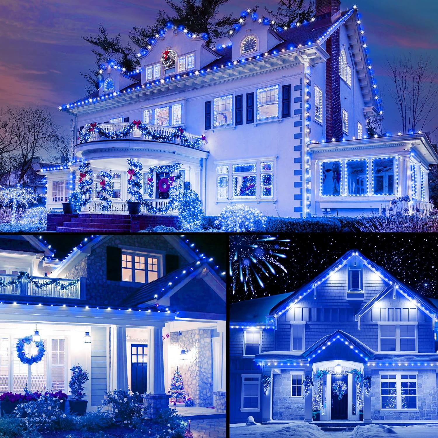 C9 LED Christmas String Lights, 66ft 100 LED Waterproof Strawberry String Lights, Plug-in Extendable Green Wire Lights, Blue and White