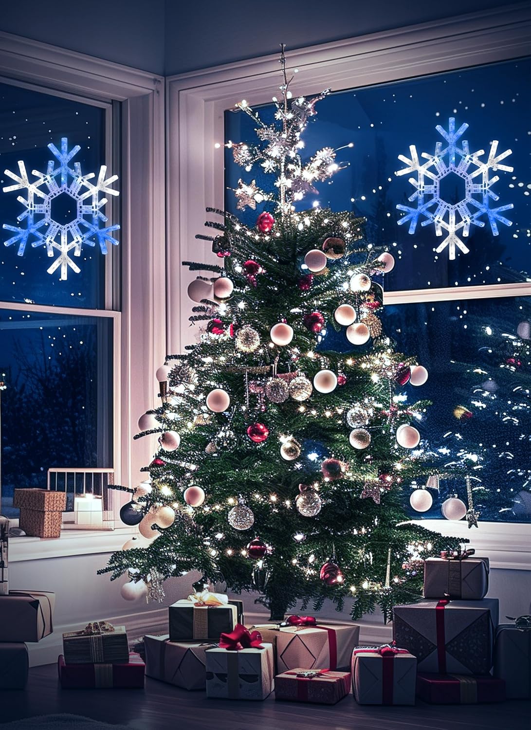 Christmas Snowflake Lights Outdoor Indoor, Multi-Size (20"/36") Multi-Color Folding LED Hanging Lights