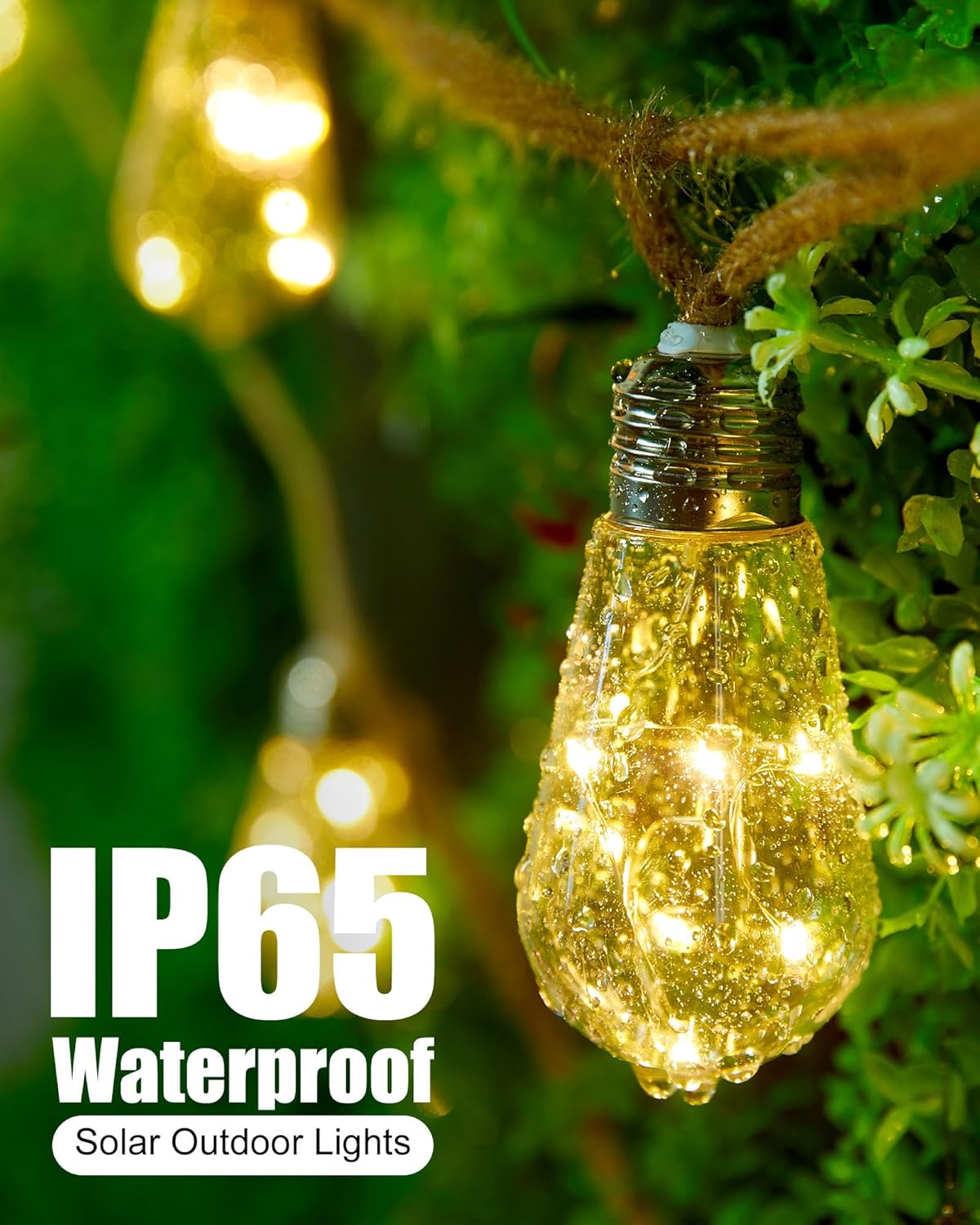 30FT Solar String Lights with 15 Shatterproof Bulbs for Patio Yard Porch Garden, Warm White