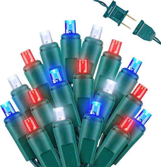 26.5Ft Plug in 100LEDs F5 Red White Blue Mini String Lights for 4th of July Decorations