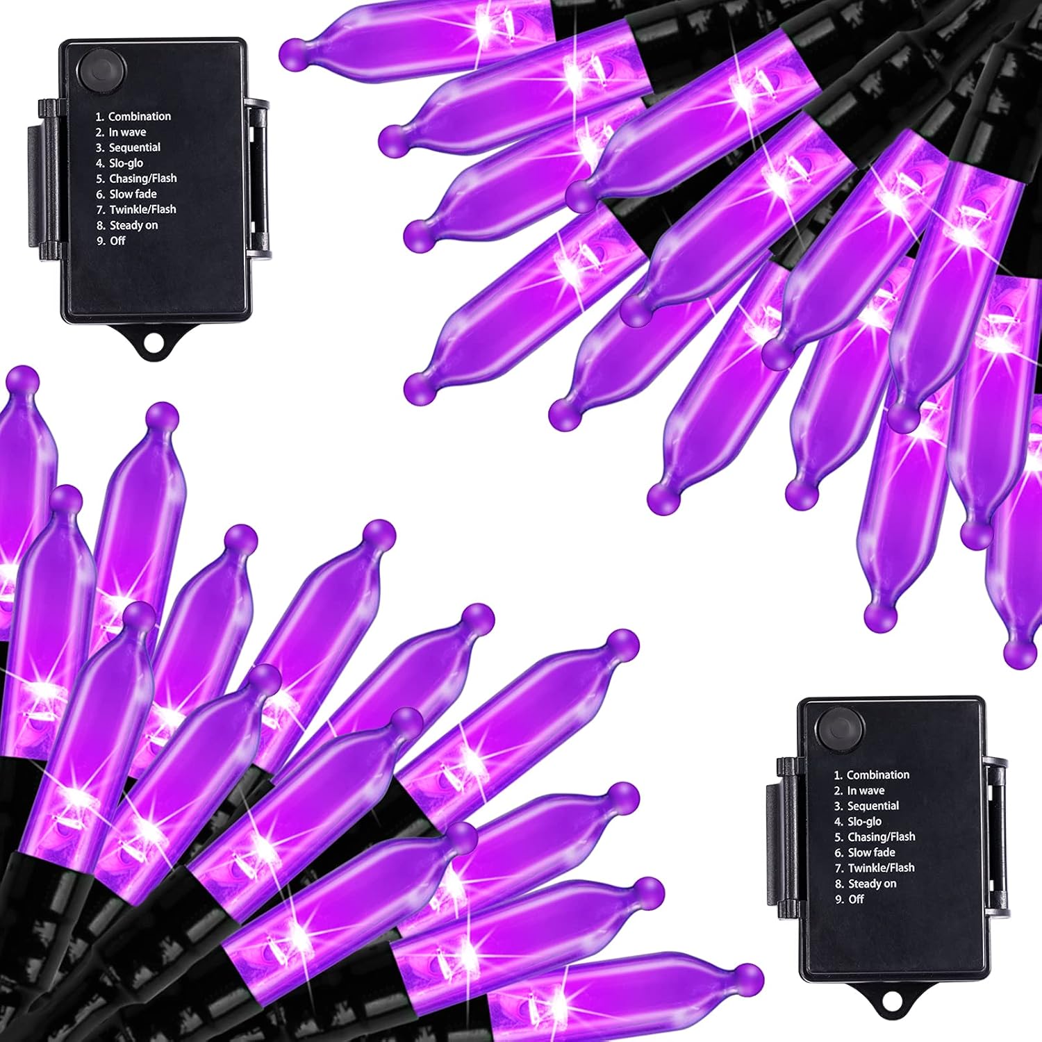 2Pack 17.8Ft 50 LED Battery Operated Clear Mini Incandescent Bulbs String Light for Halloween, Purple