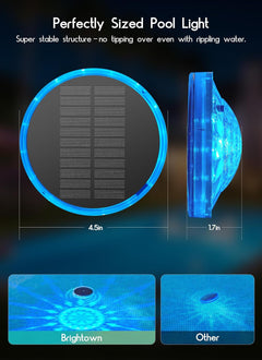 Solar Powered Floating Pool Lights for Pools Bathtub, RGBWW, 12 Light Effects, Long Lasting