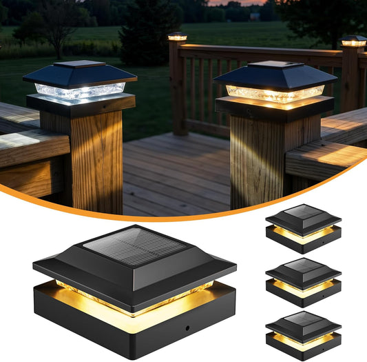 8 Pack Solar Powered Post Fence Cap Lights with 2 Color Modes for Patio Porch Garden, Black