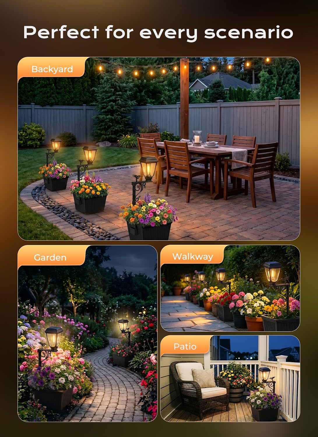 2Pack 2 in 1 Solar Powered Post Warm Bulb ( (2700-3200K) Lamp Lights with Planter for Garden Patio Yard