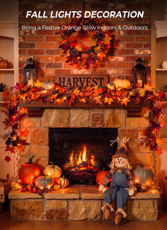 33FT Plug in 100 LED Mini Orange Lights for Halloween Fall Party Haunted House, 8 Modes
