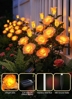 4 Pack Realistic Champagne Rose Flowers Solar Garden Pathway Lights for Yard & Patio Decorations