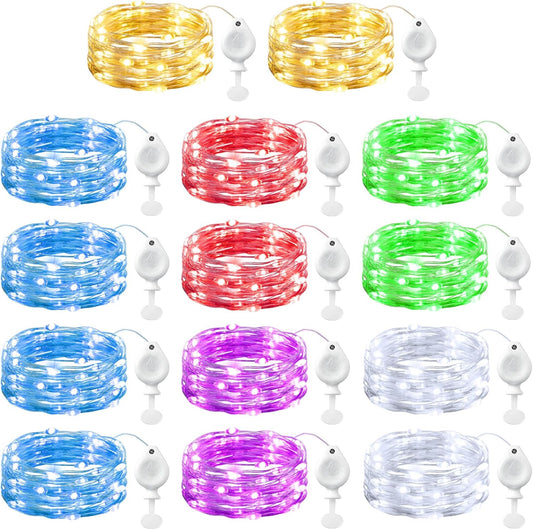 14 Pack 7FT 20 LED Battery Operated Silver Wire Firefly Starry Moon Lights for DIY Crafts, 6 Colors