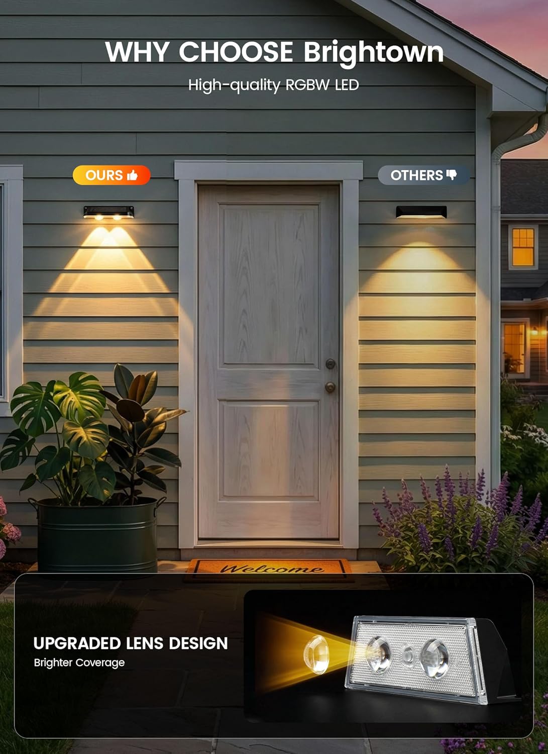 4 Pack Solar Powered Warm White & RGB 11 Colors Fence Deck Step Flood Lights for Patio Porch Garden