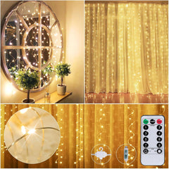 Curtain String Lights - 198 LED Fairy Lights with Remote, USB, 8 Modes