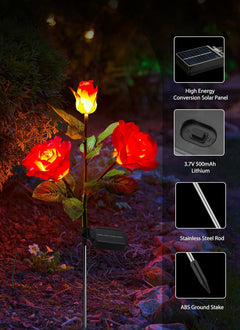 4 Pack Realistic Rose Flowers Solar Garden Pathway Lights for Yard & Patio Decorations, Waterproof