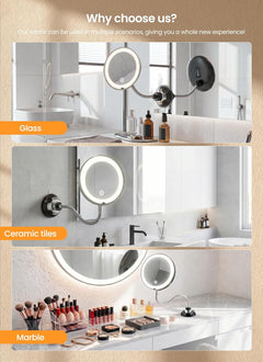 Flexible Gooseneck Battery Operated 10x Makeup Mirror with Lights and Magnification, Black
