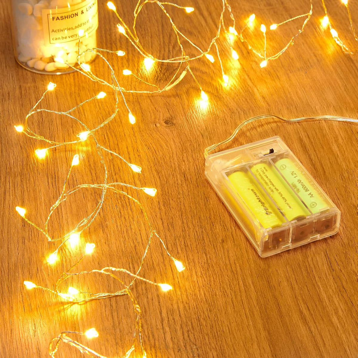 Warm White 5ft 60 LED Battery Operated Silver Wire Firecracker Cluster Lights for Christmas Wedding DIY Decor