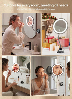 Flexible Gooseneck Battery Operated 10x Makeup Mirror with Lights and Magnification, Black