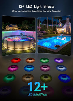 Solar Powered Floating Pool Lights for Pools Bathtub, RGBWW, 12 Light Effects, Long Lasting