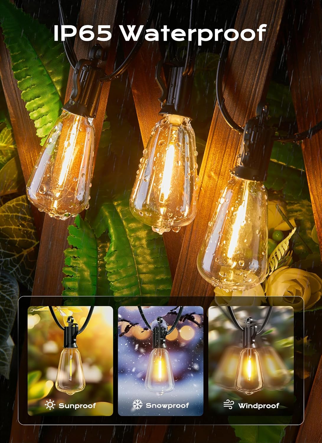 100FT Plug in 50+2 LED ST38 LED Outdoor Patio Lights for Porch Patio Christmas Party Decor