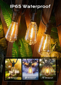 100FT Plug in 50+2 LED ST38 LED Outdoor Patio Lights for Porch Patio Christmas Party Decor
