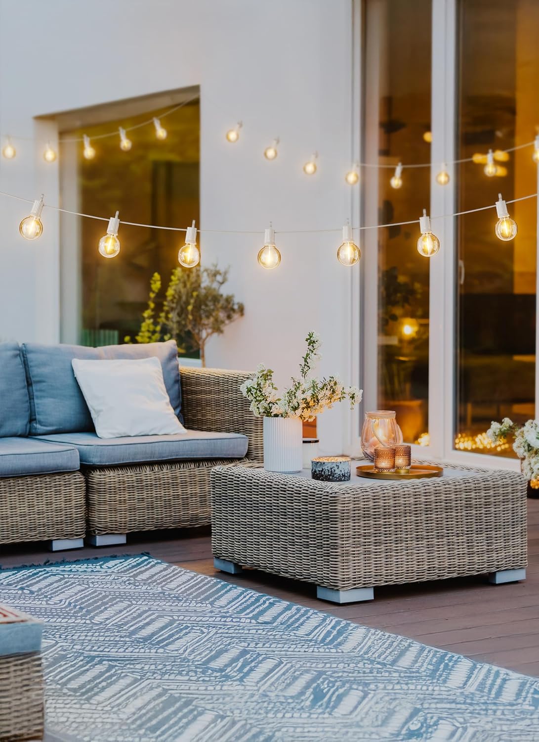 29FT Plug In G40 12 LED Bulbs String Lights for Patio Garden Cafe Wedding Deck, White Wire
