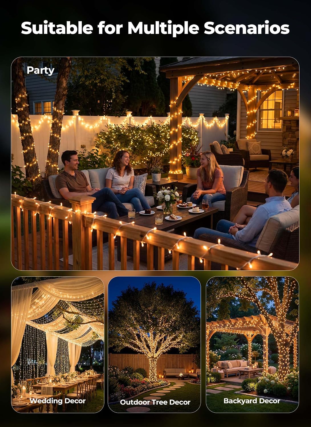2Pack Total 92Ft 240 LED Solar Powered String Lights Outdoor for Garden Yard Patio Party Decor, Warm White