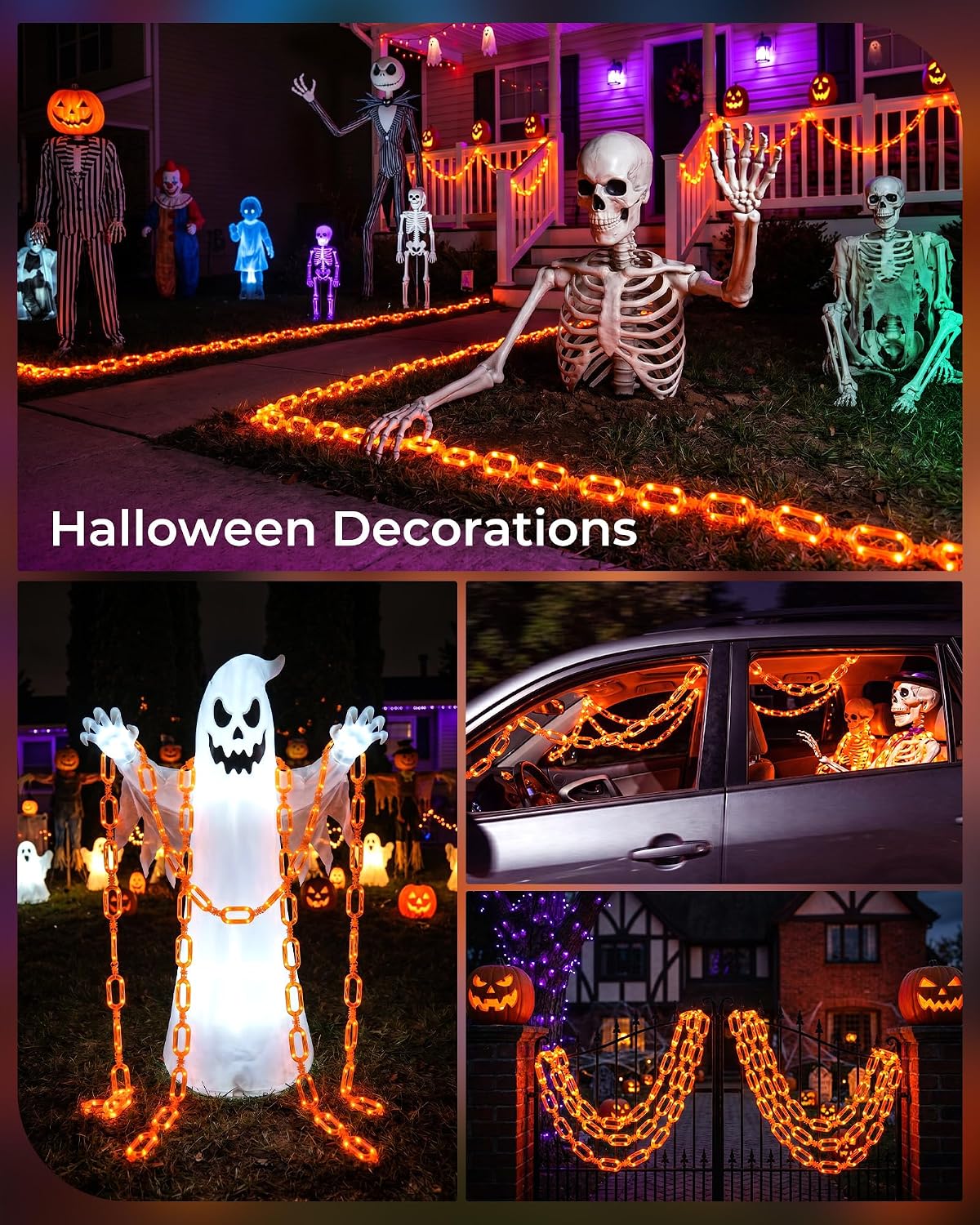 2Pack 10ft Battery Operated 88 Led Chain Orange Lights with 8 Lighting Modes for Halloween Decorations