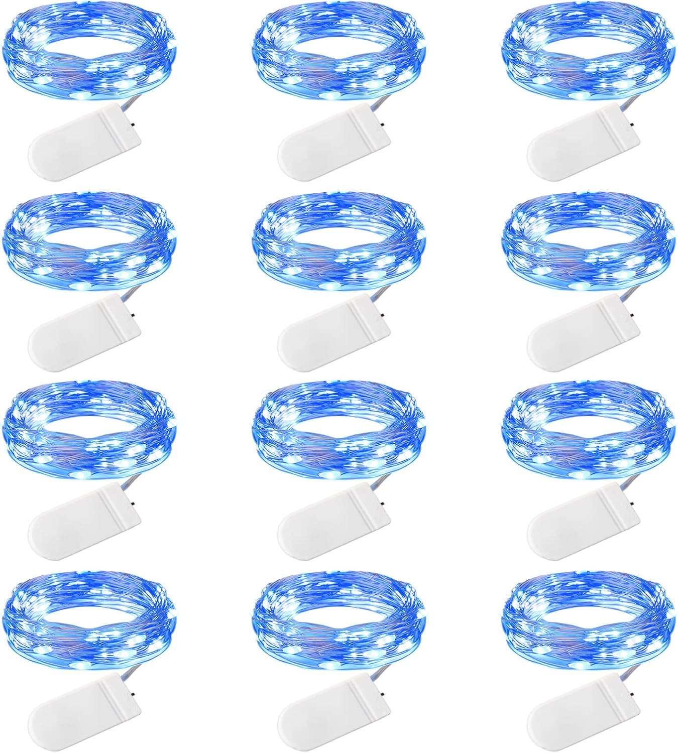12 Pack 7FT 20 LED Battery Operated Silver Wire Firefly Starry Moon Lights for DIY Crafts, Blue