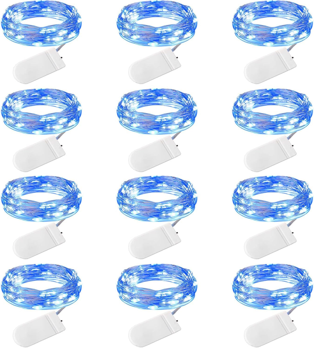 12 Pack 7FT 20 LED Battery Operated Silver Wire Firefly Starry Moon Lights for DIY Crafts, Blue