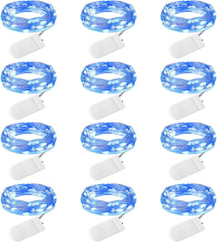 12 Pack 7FT 20 LED Battery Operated Silver Wire Firefly Starry Moon Lights for DIY Crafts, Blue