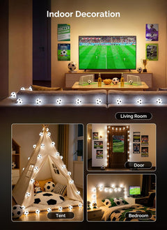 11Ft Battery Operated 20 LED Soccer Ball String Lights for Sports Fans, 8 Modes, White