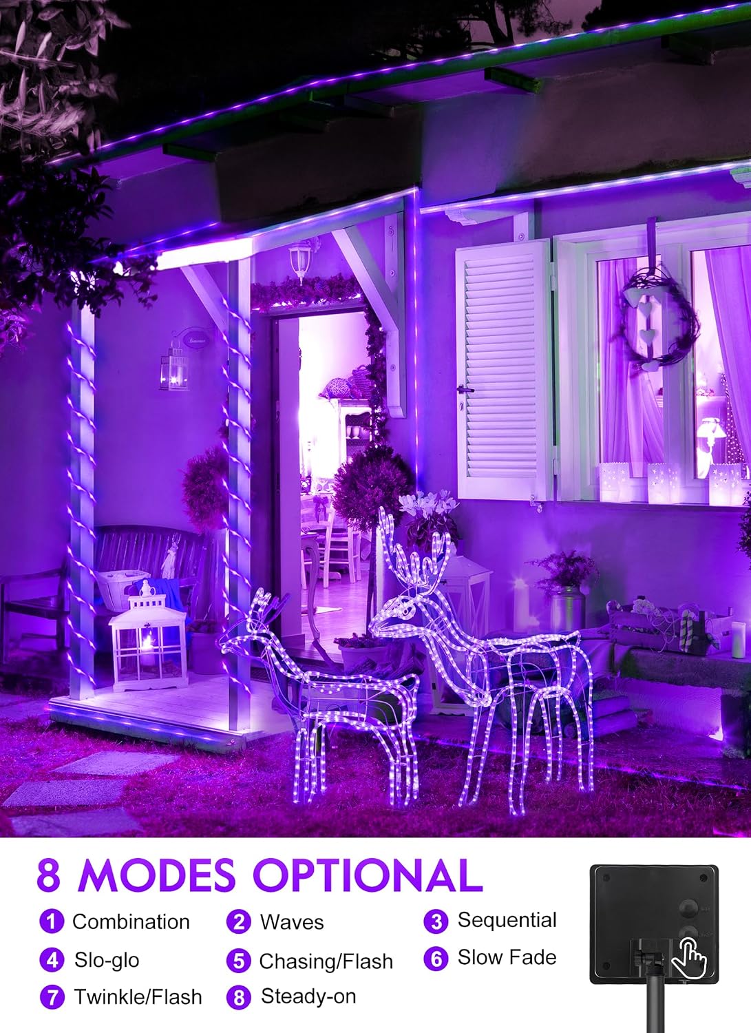 39FT 100LED Solar Rope Lights for Halloween Haunted House Party, 8 Modes, Purple