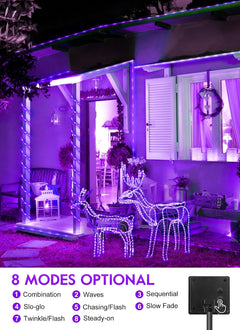 39FT 100LED Solar Rope Lights for Halloween Haunted House Party, 8 Modes, Purple
