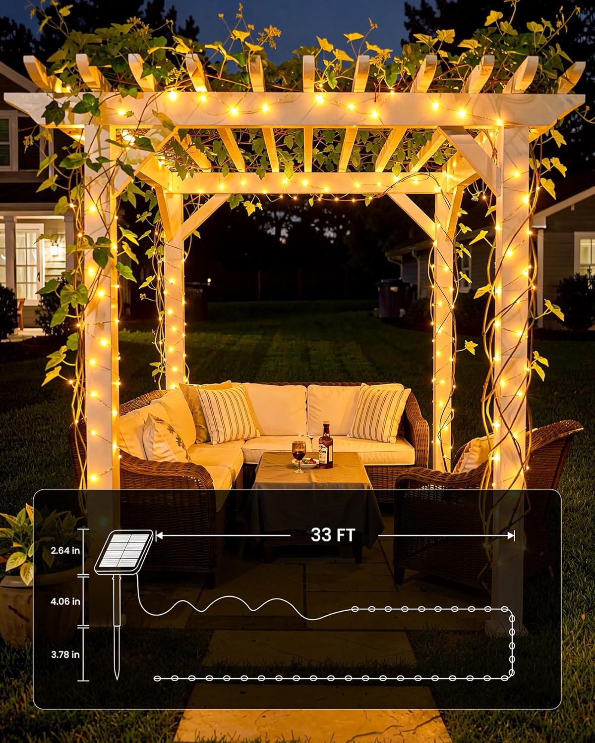 2 Pack Total 66Ft 200 LED Solar String Fairy Lights for Yard Garden, 8 Modes, Warm White