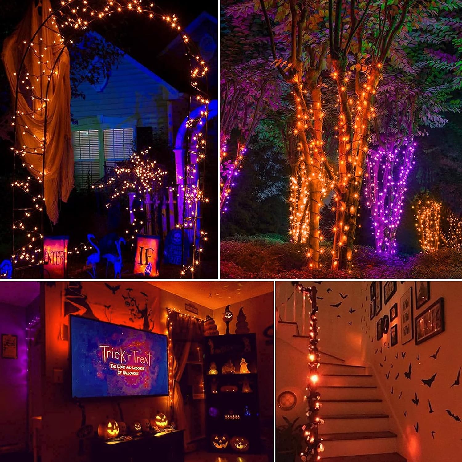 2Pack 17.8Ft 50 LED Battery Operated Mini Bulbs String Light for Halloween Haunted House Party, Orange