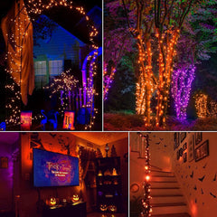2Pack 17.8Ft 50 LED Battery Operated Mini Bulbs String Light for Halloween Haunted House Party, Orange